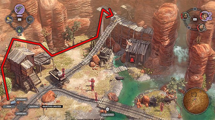 Wybierz Isabelle i zacznij podążać wzdłuż torów kolejowych - Desperados 3: Przepchnij wagonik do bramy - solucja, opis przejścia - Desperados 3 - poradnik do gry