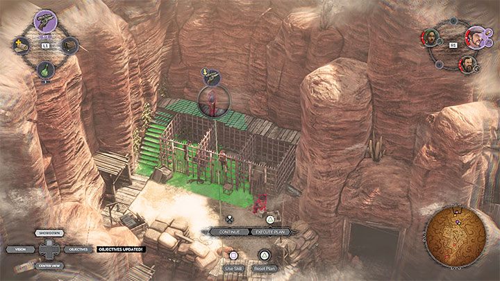 Przyprowadź McCoya na dach budynku i zaczekaj na dobry moment do zlikwidowania wartownika nad klatkami - Desperados 3: Uwolnij Kate i Coopera, zdetonuj wagonik - solucja, opis przejścia - Desperados 3 - poradnik do gry