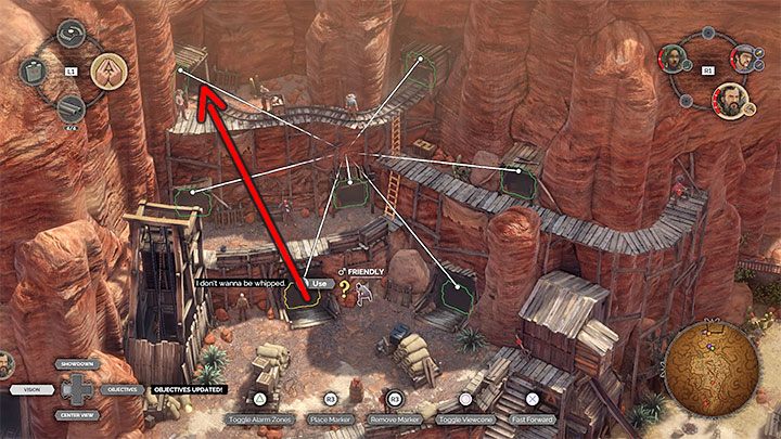 Nie śpiesz się z dotarciem w to miejsce z wagonikiem, gdyż musisz pozbyć się najpierw wrogów z okolicy, a konkretnie tych, którzy stoją przy torach lub spoglądają w ich stronę - Desperados 3: Uwolnij Kate i Coopera, zdetonuj wagonik - solucja, opis przejścia - Desperados 3 - poradnik do gry