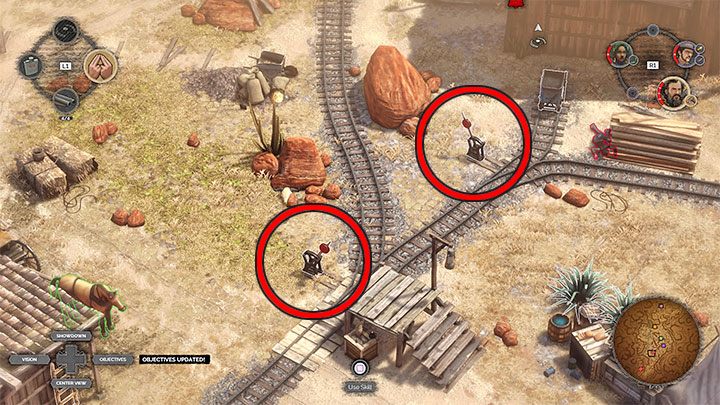 Powróć do miejsca, w którym w początkowej części misji znalazłeś wagonik wypełniony prochem (M13,4) - Desperados 3: Uwolnij Kate i Coopera, zdetonuj wagonik - solucja, opis przejścia - Desperados 3 - poradnik do gry