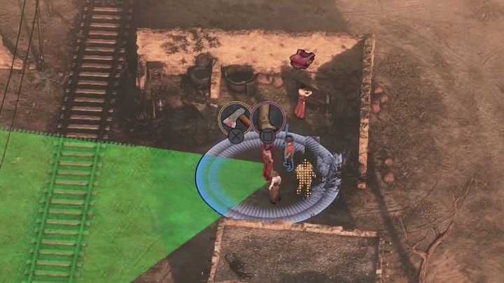 Wyrusz w stronę miejsca, w którym stoi kobieta ze strojem nadającym się do założenia przez Kate (M14,3) - Desperados 3: Zdobądź przebranie dla Kate - solucja, opis przejścia - Desperados 3 - poradnik do gry