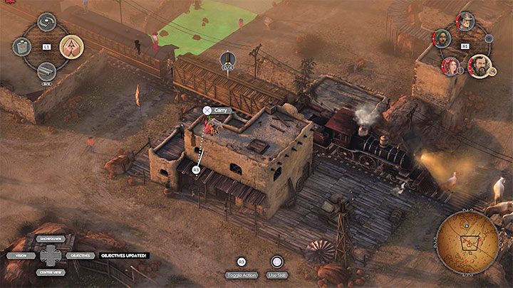 Wrogów rozstawionych w najbliższym otoczeniu blokady na torach (M14,6) najlepiej zignorować i po prostu ominąć, gdyż nic nie zyskasz na rozprawieniu się z nimi - Desperados 3: Wejdź do pociągu - solucja, opis przejścia - Desperados 3 - poradnik do gry