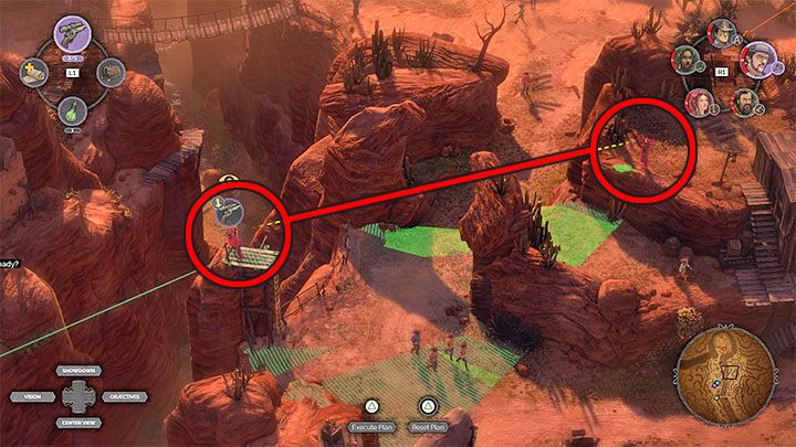 Zanim przejdziesz dalej zainteresuj się pokazanym na obrazku snajperem (M16,8) - Desperados 3: Dotrzyj do cmentarnej bramy - solucja, opis przejścia - Desperados 3 - poradnik do gry