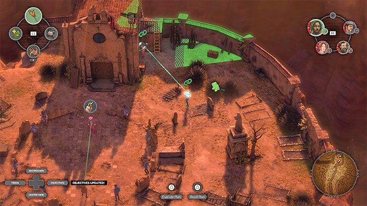 Jednego z wrogów po prawej stronie możesz odciągnąć gwizdaniem Hectora - Desperados 3: Zabij Franka i jego ludzi - finałowy boss - solucja - Desperados 3 - poradnik do gry