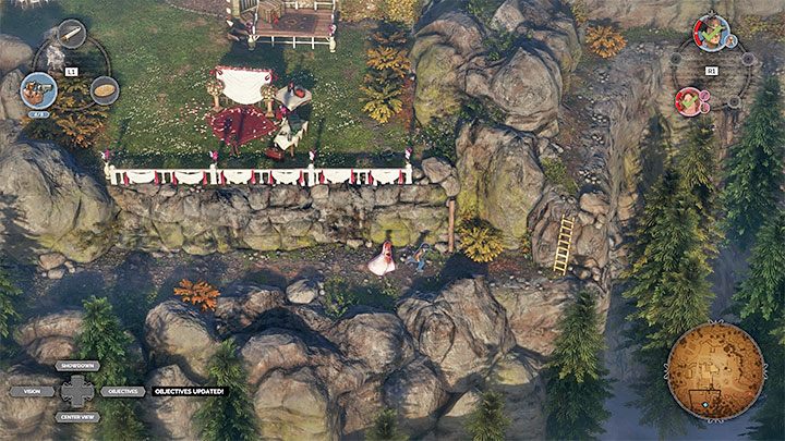 Kate i Cooper mogą skorzystać docelowo z południowej ścieżki (M4,10) prowadzącej w stronę głównego dziedzińca przed posiadłością (M4,19) - Desperados 3: Ucieknij z posiadłości, 4 Misja - solucja, opis przejścia - Desperados 3 - poradnik do gry