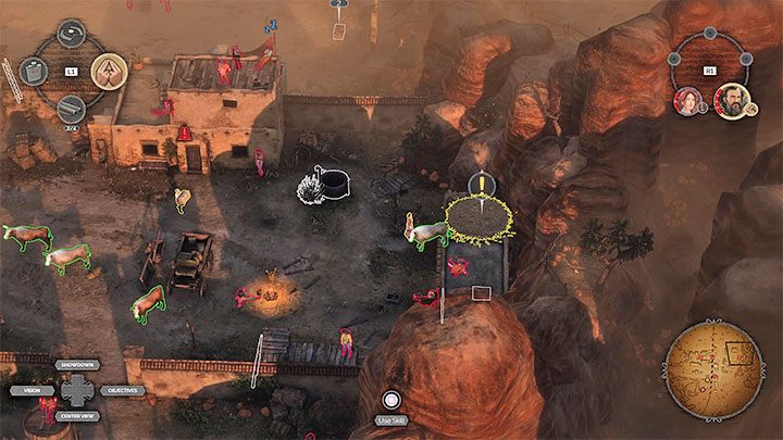 Bydło przebywa na terenie gospodarstwa (M14,5) i w celu wypłoszenia zwierząt trzeba podpalić pochodnią słomiany dach - Desperados 3: 14 Misja - mapa i odznaki/wyzwania - Desperados 3 - poradnik do gry