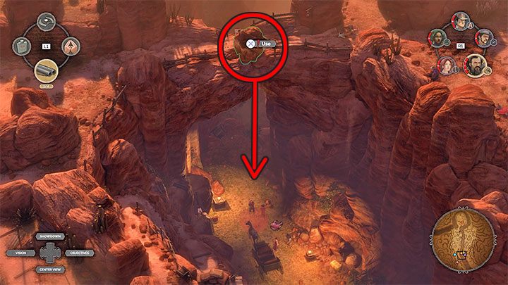 Pierwszy duży głaz (M16,5) możesz znaleźć nad lokacją na terenie kanionu, w której zdobywa się przebranie dla Kate - Desperados 3: 16 Misja - mapa i odznaki/wyzwania - Desperados 3 - poradnik do gry