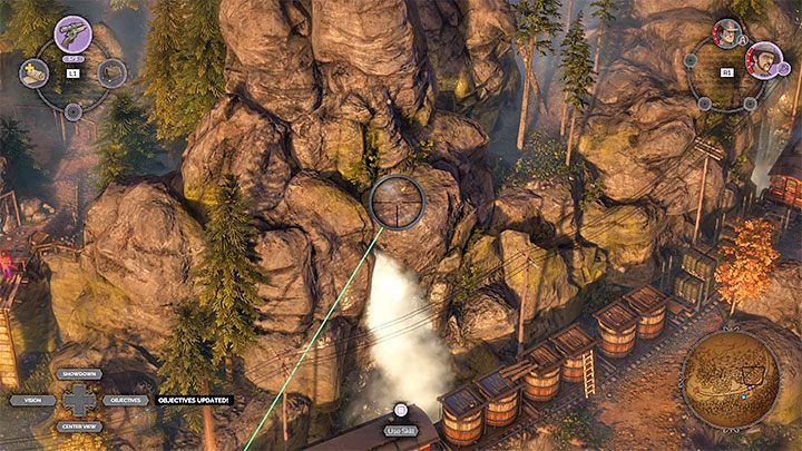 Po tym jak zrekrutujesz McCoya poszukaj miejsca, które pozwoli ci wycelować w półkę z kurczakiem (jednolita zielona linia) - Desperados 3: Złote kurczaki, wszystkie lokacje - gdzie znaleźć? - Desperados 3 - poradnik do gry