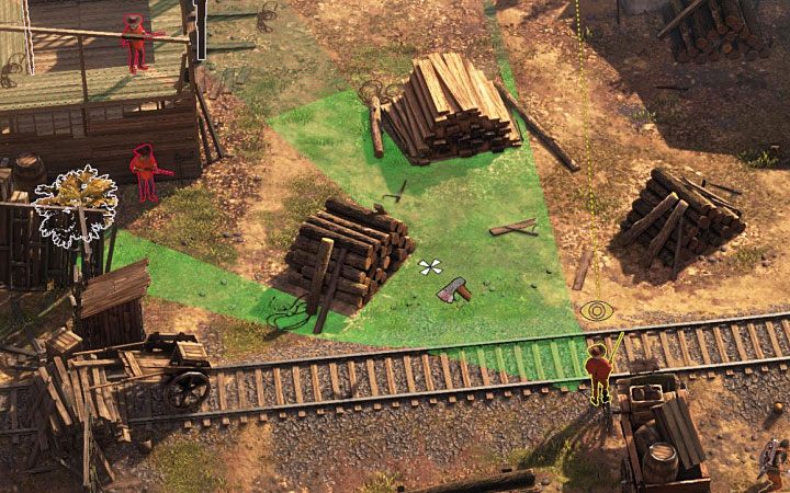 Jedną z najważniejszych mechanik w Desperados III są stożki symbolizujące pola widzenia postaci - Desperados 3: Porady na start - Desperados 3 - poradnik do gry