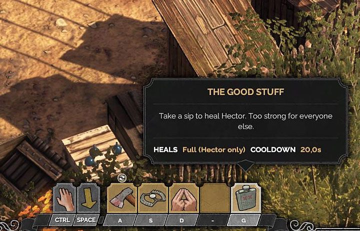 Hector posiada manierkę (The Good Stuff) i wypicie jej zawartości regeneruje w pełni pasek zdrowia - Desperados 3: Ranny bohater - jak wyleczyć? - Desperados 3 - poradnik do gry