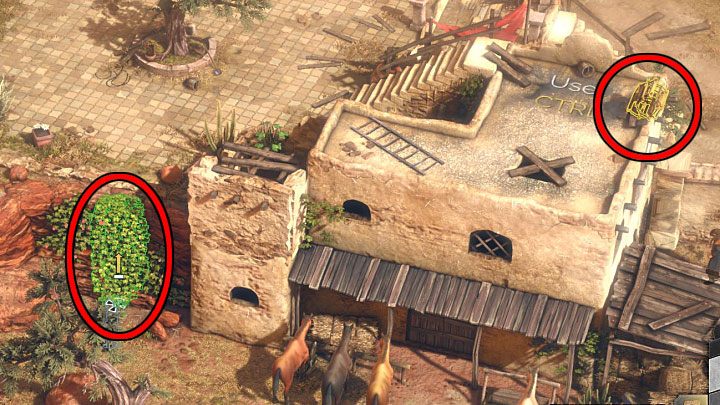 Okoliczna brama jest zamknięta i musisz w rezultacie pomóc Jamesowi poprzez opuszczenie drabiny sznurowej (M1,5) - Desperados 3: Podążaj za ojcem, 1 Misja - solucja, opis przejścia - Desperados 3 - poradnik do gry