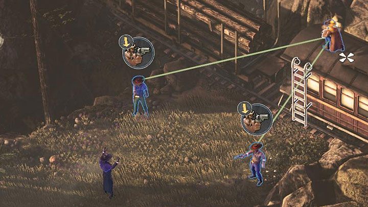 W kolejnym obszarze zauważysz dwóch bandytów celujących w McCoya (M2,4) - Desperados 3: Uratuj McCoya, 2 Misja - solucja, opis przejścia - Desperados 3 - poradnik do gry