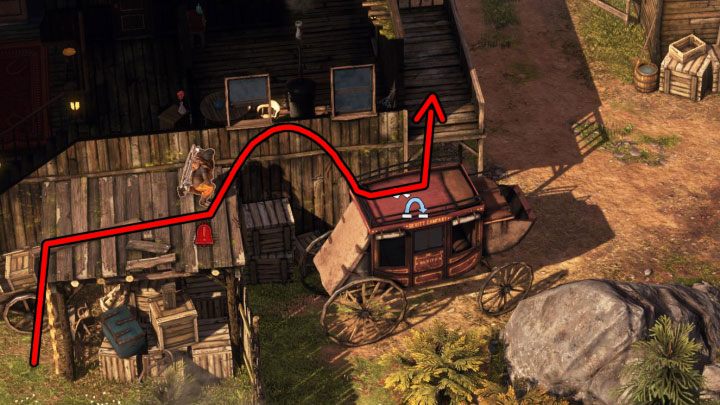 Zainteresuj się pokazanym na obrazku małym rusztowaniem (M3,8) - Desperados 3: Zabij Wild Marge, 3 Misja - solucja, opis przejścia - Desperados 3 - poradnik do gry