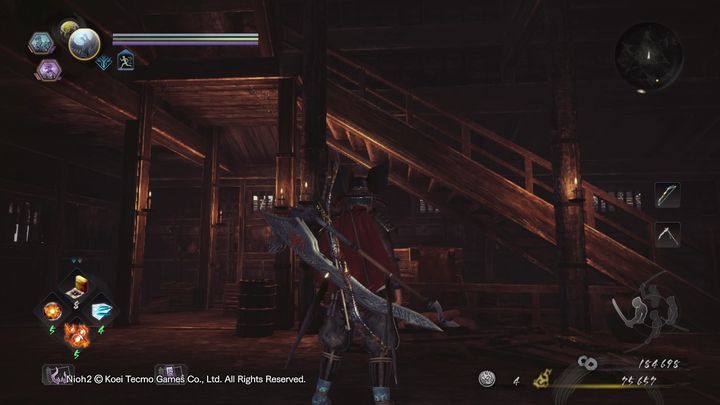 Wejdź po schodach na górę, pokonaj jednego przeciwnika, żółnierza Yokai - Tajemniczy zamek jednej nocy | Solucja NiOh 2 - NiOh 2 - poradnik do gry