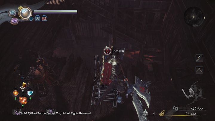 Tam znajdują się drzwi, które odblokowują skrót blisko chramu, otwórz go i skieruj się w drugą stronę na dolnym piętrze budynku - Tajemniczy zamek jednej nocy | Solucja NiOh 2 - NiOh 2 - poradnik do gry