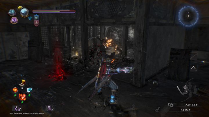 Pokonując przeciwnika widocznego na zdjęciu (po prawej stronie za tekturowymi drzwiami) oczyścisz budynek z krainy Yokai - Sanktuarium żmii | Solucja NiOh 2 - NiOh 2 - poradnik do gry