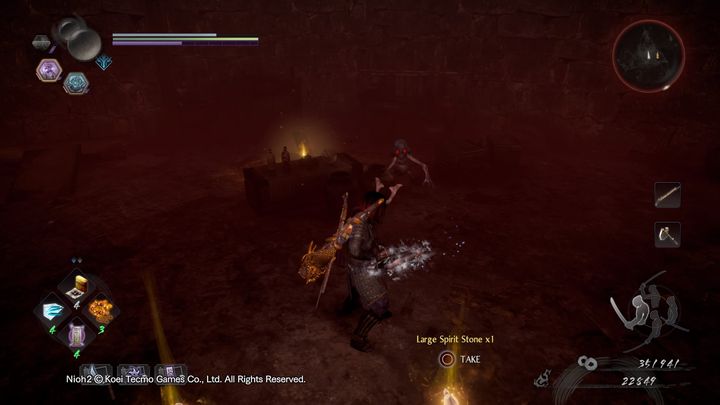 Na dole znajduje się między innymi Gaki i Yoki oraz kilka przedmiotów do podniesienia - NiOh 2: Złoty zamek, solucja - NiOh 2 - poradnik do gry