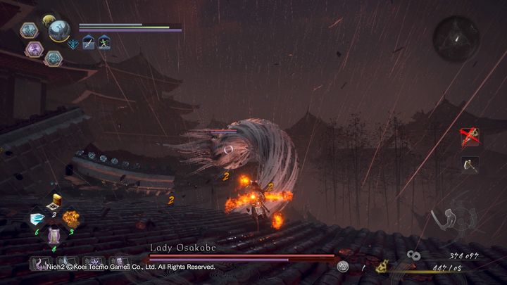 Walka jest o wiele trudniejsza na samym początku ze względu na to, że atakują cię cztery kończyny naraz - NiOh 2: Lady Osakabe - boss - NiOh 2 - poradnik do gry