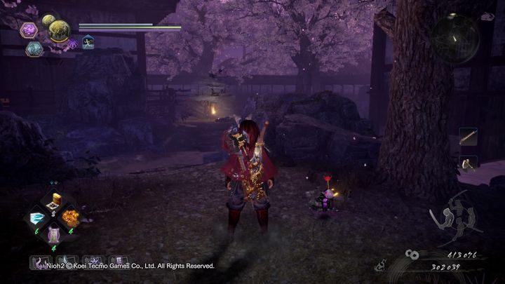 Za drzewem znajdziesz Sudamę, której będziesz mógł dać przedmiot, aby zyskać inny loot - NiOh 2: Podziwianie kwiatów wiśni w Daigo, solucja - NiOh 2 - poradnik do gry