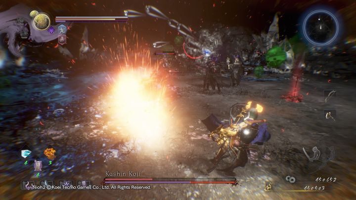 Swoją laską, Kashin może przywołać ognistą falę, która będzie lecieć do ciebie w linii pionowej po ziemi - NiOh 2: Kashin Koji - boss - NiOh 2 - poradnik do gry