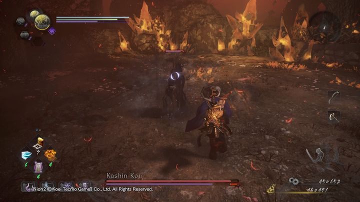 Gdy włoży swoją broń w ziemie, prawdopodobnie przeteleportuje się w górę i wykona atak z powietrza - NiOh 2: Kashin Koji - boss - NiOh 2 - poradnik do gry