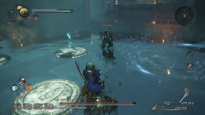 Boss może również nałożyć obrażenia od wody na swoją broń, aby zadawać dodatkowe obrażenia od tego typu obrażeń - NiOh 2: William - boss - NiOh 2 - poradnik do gry