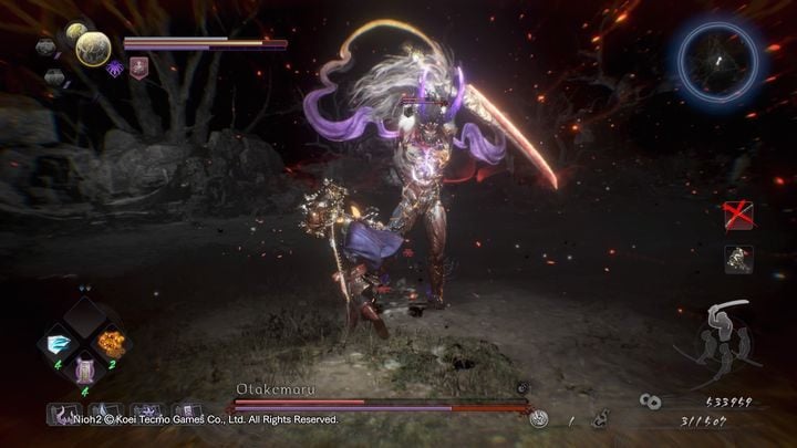 Gdy będziesz na wprost niego, stworzy kulę ognia, która wybuchnie tuż przed nim - NiOh 2: Otakemaru - boss - NiOh 2 - poradnik do gry
