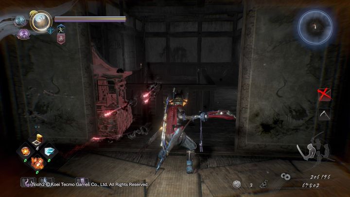Przemierzając kolejne pokoje budynku, napotkasz na swojej drodze chram, jednak nie możesz go aktywować, póki nie pokonasz źródła powstania krainy Yokai - Opuszczona warownia | Solucja NiOh 2 - NiOh 2 - poradnik do gry