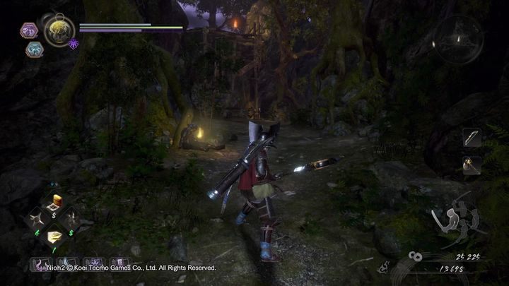 Idąc przed siebie, zobaczysz po lewej stronie drabinę, która nie jest opuszczona - Droga ucieczki | Solucja NiOh 2 - NiOh 2 - poradnik do gry