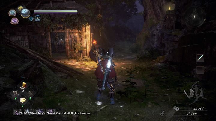 W nim mieści się Yamanba, jednak przed wejściem do budynku, po lewej stronie za drzewem skrywa się Gaki - Droga ucieczki | Solucja NiOh 2 - NiOh 2 - poradnik do gry