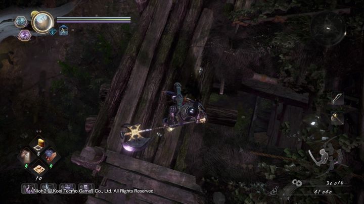 Zamiast wchodzić od frontu, warto zeskoczyć w dziurę, która znajduje się na dachu budynku i od tyłu zabić Yokai - Droga ucieczki | Solucja NiOh 2 - NiOh 2 - poradnik do gry