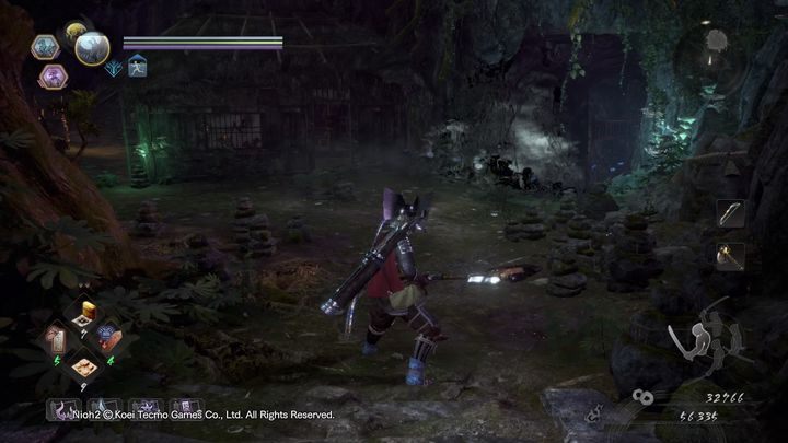 Przechodząc przez ogrodzenie, po prawej stronie wyłoni się z krainy Yokai kolejna Mitsume Yazura - Droga ucieczki | Solucja NiOh 2 - NiOh 2 - poradnik do gry