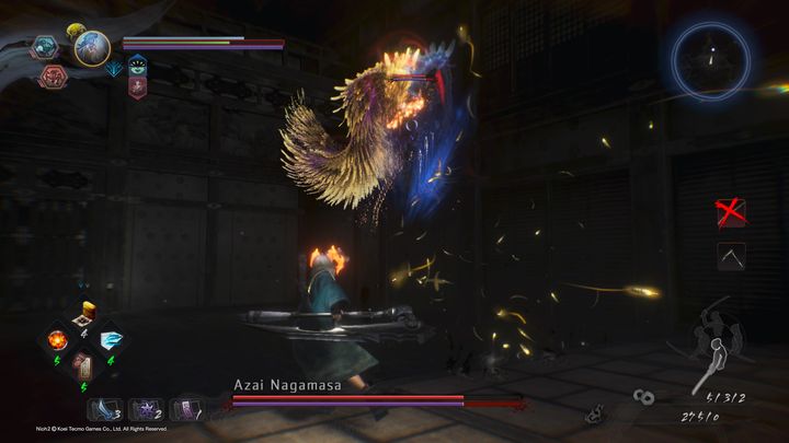 W momencie, gdy pasek staminy bossa spadnie do zera, bądź walka będzie trwać długo, boss stworzy krainę Yokai, w której zyskuje nowe ataki - Azai Nagamasa | Boss w NiOh 2 - NiOh 2 - poradnik do gry