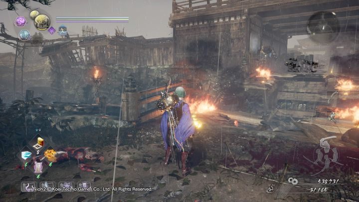 Najpierw udaj się w stronę NPC, po lewej stronie znajduje się Nure-Onna, natomiast po prawej zobaczysz wielki budynek, który opanowany jest przez krainę Yokai - Nieokiełznana woda | Solucja NiOh 2 - NiOh 2 - poradnik do gry