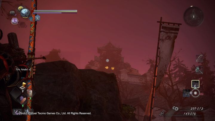 Trzymaj się prawej strony uważając na pociski Daidary, napotkasz tam kolejnego wojownika Magatsu - NiOh 2: Bystry demon, solucja - NiOh 2 - poradnik do gry