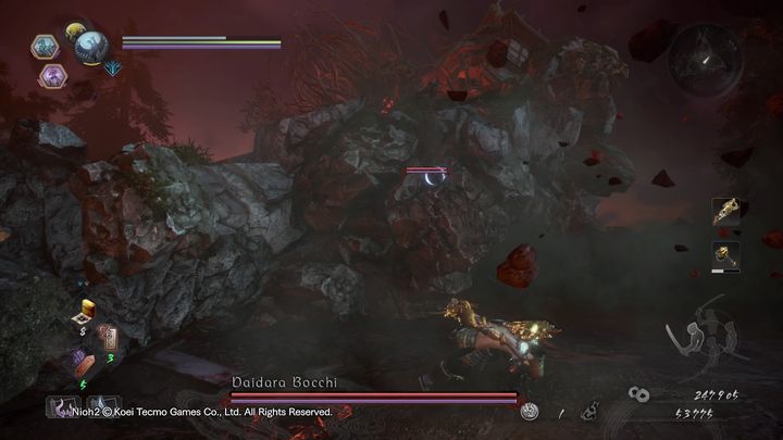 Daidara może również użyć swoich dwóch rąk, aby próbować cię nimi zmiażdżyć - NiOh 2: Daidara Bocchi - boss - NiOh 2 - poradnik do gry