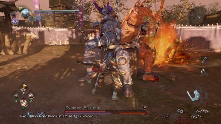 Ryomen Sukuna może również przyzwać 3 duszki, które powoli będą zmierzać w twoją stronę, wybuchając, gdy zbliżą się bardzo blisko ciebie - NiOh 2: Ryomen Sukuna - boss - NiOh 2 - poradnik do gry
