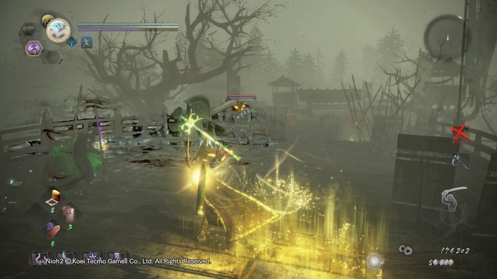Następnie pojawią się dwaj szkielet wojownicy, którzy będą strzelać do ciebie z łuku, oraz Wheelmonk i Rokurokubi - NiOh 2: Dwie twarze gościnności, solucja - NiOh 2 - poradnik do gry