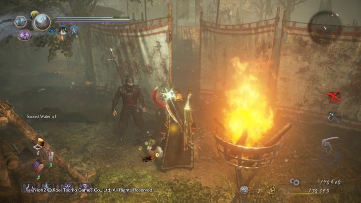 W środku pomieszczenia, które jest okryte płachtami, znajdują się czterej przeciwnicy - NiOh 2: Dwie twarze gościnności, solucja - NiOh 2 - poradnik do gry