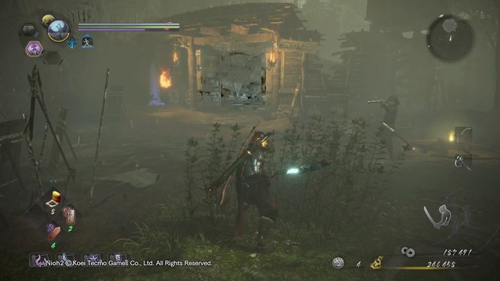 Pokonując go, udaj się w prawo, wejdź na górę po drabinie, gdzie znajduje się wieża strażnicza, tam znajdziesz kolejną Kodamę - NiOh 2: Dwie twarze gościnności, solucja - NiOh 2 - poradnik do gry