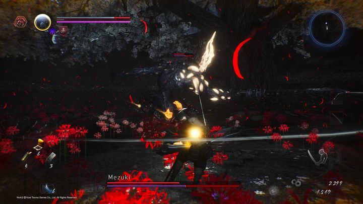 W momencie, w którym zredukujesz jego pasek staminy do zera, jest on przez chwilę wrażliwy na wszystkie ataki, możesz w tym czasie przejść do ofensywy i atakować go bez obaw o wykonanie przez niego ataku - Mezuki | Boss w NiOh 2 - NiOh 2 - poradnik do gry