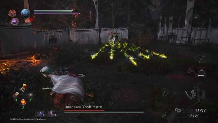 Pomiędzy swoimi atakami, Imagawa chętnie korzysta ze swojego łuku, który jest naelektryzowany - Imagawa Yoshimoto | Boss w NiOh 2 - NiOh 2 - poradnik do gry