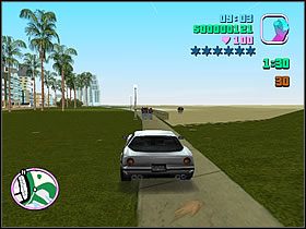 Jedź cały czas przed siebie po chodniku, manewrując na tyle sprawnie, by przejechać jak największą ilość ludzi z gangów w napotkanych po drodze grupkach - Numer 2 Rampage - Grand Theft Auto: Vice City - poradnik do gry