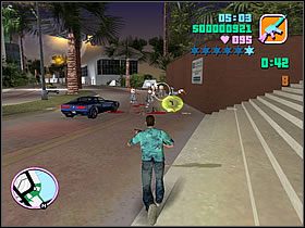 Potem może ich zabraknąć, więc możesz albo biec podwyższeniem dalej, albo zeskoczyć na dół (uważaj tylko by zrobić to w odpowiednim miejscu i nie stracić za dużo zdrowia) i załatwić ostatnią partię gangsterów już z bliska - Numer 6 Rampage - Grand Theft Auto: Vice City - poradnik do gry