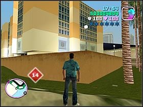 Naprzeciwko budynku z Rampage numer 13 znajdziesz inny, jasnego koloru - Numer 14 Rampage - Grand Theft Auto: Vice City - poradnik do gry