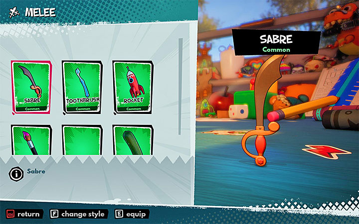 3) Zmiana wyglądu broni - Weapons - Oddzielnie modyfikuje się wygląd broni do walki wręcz (Melee) i broni rzucanych (Throwables) - Jak zmienić wygląd bohatera w MisBits? - MisBits - poradnik do gry