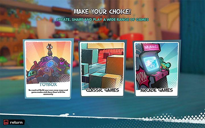 Z poziomu menu głównego gry wybierz opcję przystąpienia do rozgrywki (Play), a następnie główny tryb Arcade - MisBits: ToyBox - stworzenie własnej gry - MisBits - poradnik do gry