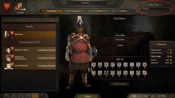 Poziom renomy (jak i poziom klanu) możesz sprawdzić w menu klanu. - M&B 2 Bannerlord: Jak zdobywać renomę? - Mount and Blade 2 Bannerlord - poradnik do gry