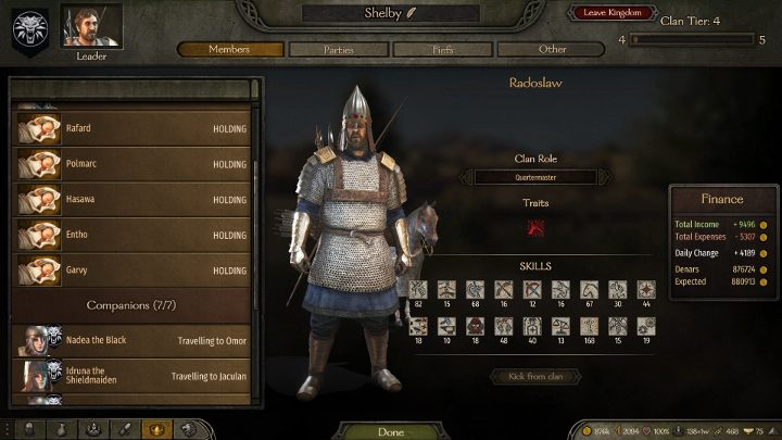 Do klanu należy Twoja rodzina oraz wszyscy towarzysze. - M&B 2 Bannerlord: Klan - rekrutowanie członków, pozycje w klanie (Clan Role) - Mount and Blade 2 Bannerlord - poradnik do gry