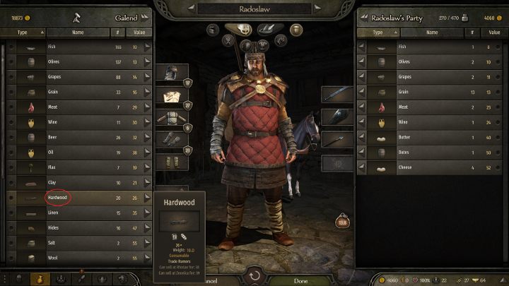 Kup surowiec Hardwood. - M&B 2 Bannerlord: Jak zdobyć węgiel drzewny (charcoal)? - Mount and Blade 2 Bannerlord - poradnik do gry